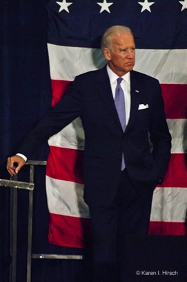 Joe Biden awaits his turn at the podium at Brad Schneider Rally